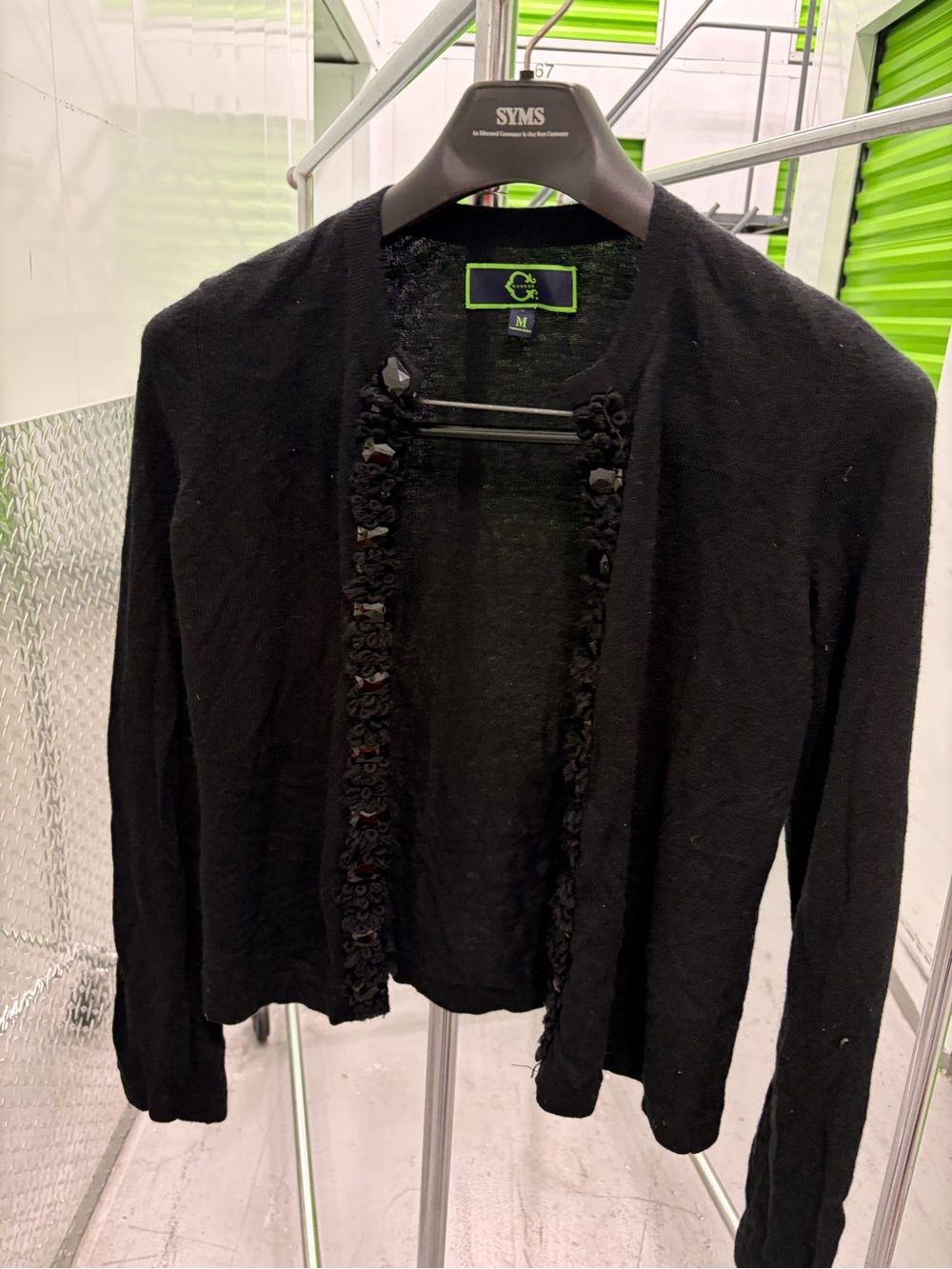 C. Wonder Black Open-Front Cardigan with Floral Trim size Petite